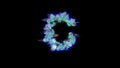 Style cybernetical blue distortion alphabet - letter C on black, isolated - object 3D rendering