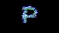 Style cybernetical blue dichroic font - letter P on black, isolated - object 3D illustration