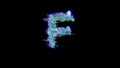 Style cybernetical blue glitch alphabet - letter F on black, isolated - object 3D rendering