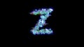 Style cybernetical blue distorted font - letter Z on black, isolated - object 3D illustration