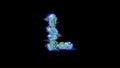 Style cybernetical blue glitchy font - letter L on black, isolated - object 3D rendering