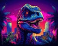 The style of the Cyberpumk Dinosaur is Neon Retro Wave.