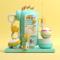 Style equipment invention call vintage telephone blue classic retro dial old phone yellow Royalty Free Stock Photo