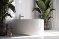 bath clean green white design sink interior tropical leaf bathroom home. Generative AI. Royalty Free Stock Photo