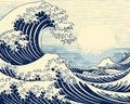 style of Japanese engraving called great wave Japanese. Royalty Free Stock Photo