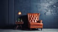 Style loft interior with leather armchair on dark cement wall.. Generative AI Royalty Free Stock Photo