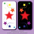 Style Mobil Phone Case. Rainbow Colored Stars and Curves on White and Black Backgrounds.