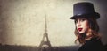 Style and mystique redhead girl in top hat Royalty Free Stock Photo