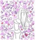 Style party life with tan girl sketch. Royalty Free Stock Photo