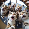 fisheye photography of Excited Gorgeous cats with wide open eyes ,Generative Ai