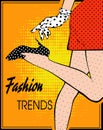 the style of pop art female legs in polka-dot shoes with the inscription Fashion Trends Royalty Free Stock Photo