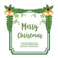 Style retro invitation card of merry christmas, with graphic of green leafy flower frame. Vector Royalty Free Stock Photo