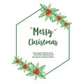 Style retro invitation card of merry christmas, with graphic of green leafy flower frame. Vector Royalty Free Stock Photo