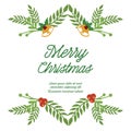 Style retro invitation card of merry christmas, with graphic of green leafy flower frame. Vector Royalty Free Stock Photo