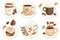 style stickers featuring various coffee cups and beans for a cozy beverage experience. Generative AI Royalty Free Stock Photo