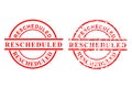 2 Style Vector Circle rusty Red Rectangle Rubber Stamp Effect, Rescheduled, re-scheduled Royalty Free Stock Photo