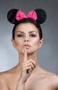 Style woman portrait perfect face, professional make. fashion mouse with big ears.