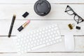 Styled feminine desktop. black and white flat lay Royalty Free Stock Photo