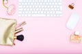 Styled feminine desktop. Copy space Royalty Free Stock Photo