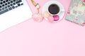 Styled feminine desktop. Flat lay Royalty Free Stock Photo