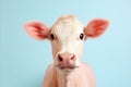 Styled happy dairy cattle isolated on pastel background for fashion shot with copy space