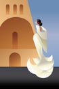 Styled Spain Flamenco dancer on sity landscape