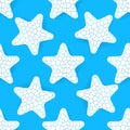 Stylised starfish pattern, simple flat style. Underwater life and ocean beach themed vector seamless background, sea stars. Marine Royalty Free Stock Photo
