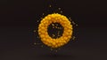 Stylish 3d abstract black background with balloons in the form of a torus donut and construction