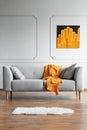 Stylish abstract paining on the wall of trendy living room interior Royalty Free Stock Photo