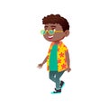 stylish african boy in sunglasses walking on beach cartoon vector