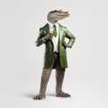 Stylish Alligator In Green Suit Holding Wine - Commission For Mike Campau