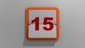 Stylish animated 3D rendering of a flipping calendar with a stop at the fifteenth day. 3d illustration of the 15th day of the week