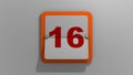 Stylish animated 3D rendering of a flipping calendar with a stop at the sixteenth day. 3d illustration of the 16th day of the week