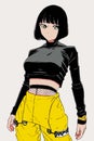 Stylish anime girl in yellow jumpsuit