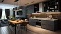 Stylish apartment interior with modern kitchen. Idea for home design Royalty Free Stock Photo