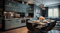 Stylish apartment interior with modern kitchen. Idea for home design Royalty Free Stock Photo