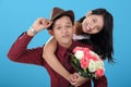 Stylish Asian teen couple pose and smile Royalty Free Stock Photo