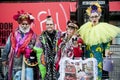 Stylish attendees gathering outside 180 The Strand for London Fashion Week