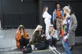 Stylish attendees gathering outside 180 The Strand for London Fashion Week Royalty Free Stock Photo