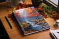 Stylish Autumn forest writing notebook. Generate Ai