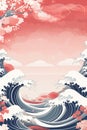 stylish background with waves at sea or nature, graphic paper japanese style