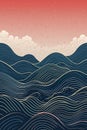 stylish background with waves at sea or nature, graphic paper japanese style