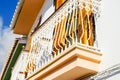 Stylish balcony with a metal railing, solid architectural element, a place of rest and relaxation, vintage decor Royalty Free Stock Photo