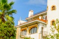 Stylish balcony with a metal railing, solid architectural element, a place of rest and relaxation, vintage decor Royalty Free Stock Photo