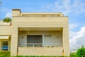 Stylish balcony with a metal railing, solid architectural element, a place of rest and relaxation, vintage decor Royalty Free Stock Photo