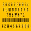 Stylish barcode typeface font. Stripped letters of barcode scanning. Custom font