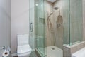 Stylish bathroom interior with glass walk in shower Royalty Free Stock Photo