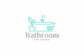 Stylish bathroom interior in modern eco-friendly style with bathtub logo design. Bathroom interior with stool, houseplant design