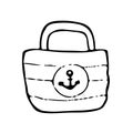 Stylish beach bag striped anchor pattern. Women's accessory for leisure and shopping. drawn in outline style in