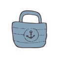 Stylish beach bag striped anchor pattern. Women's accessory for leisure and shopping. drawn in outline style in